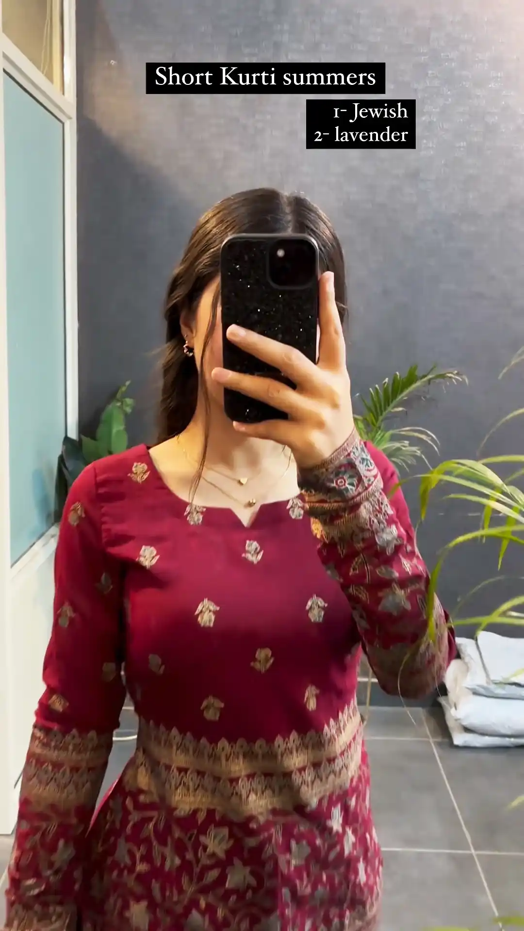 Maroon Jewish Cotton Printed Short Kurti.png